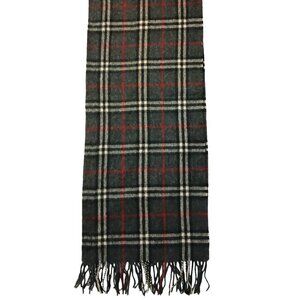 Burberry Vintage Charcoal Grey Plaid Luxury Cashmere Winter Scarf Scarves
